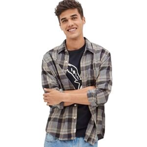 NWT AEO Grey Plaid Super SOFT Every Day Shirt Sz Large